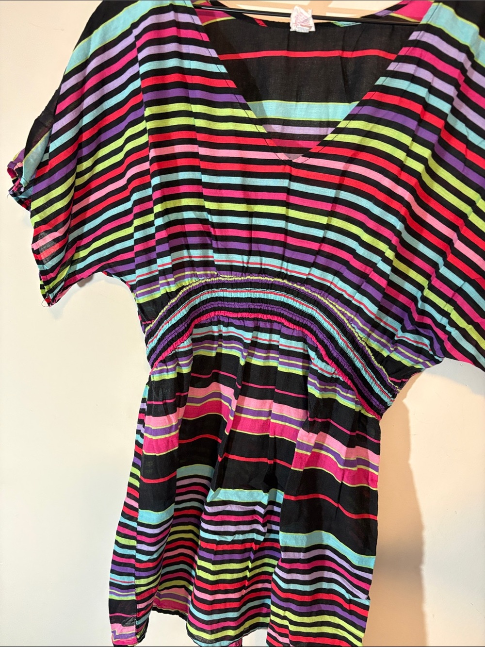 Y2K Colorful Stripe Girly Whimsical 100% Cotton Lightweight Semi Sheer Dress